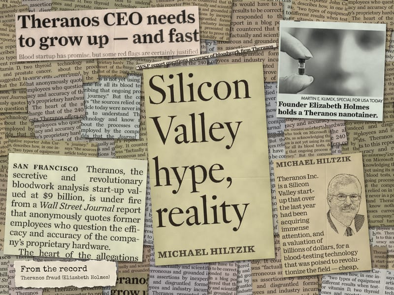 Newspaper clippings from the record: Theranos fraud