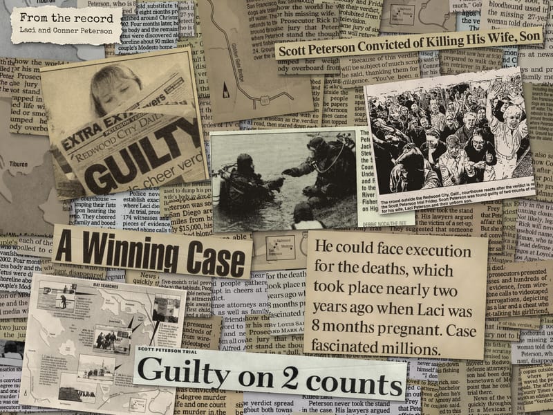 Newspaper clippings from the record: Laci and Conner Peterson